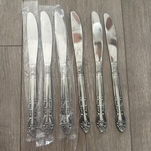 6 Dinner Knives Knife Lisette Stanley Roberts Rogers Stainless Japan Rose Flower